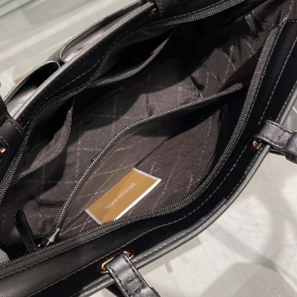 Michael Kors Jet Set Medium Double Pocket Tote Shoulder Bag Black